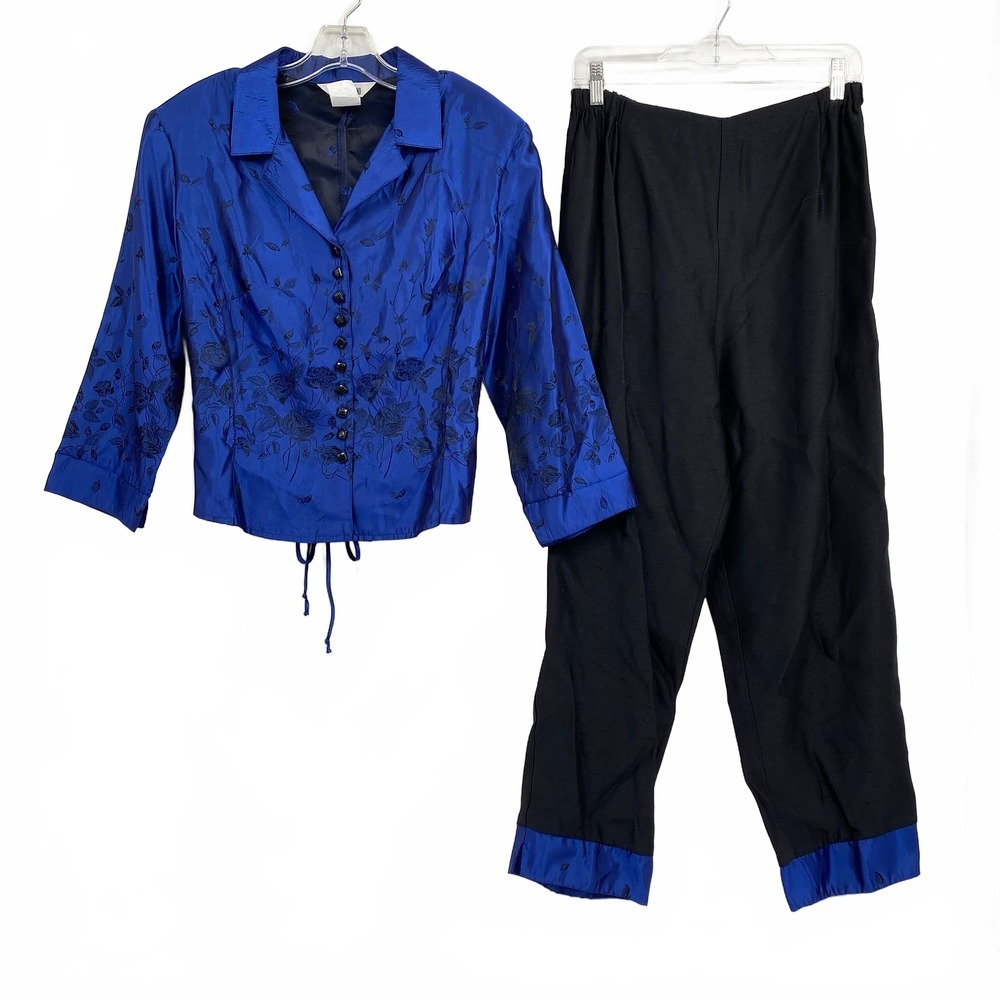Nina Piccalino Blue Black Straight Leg Pants Jacquard Set | Womens 16